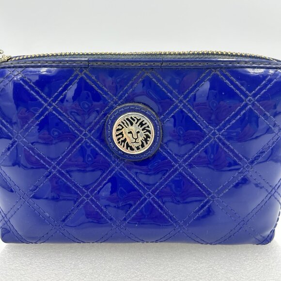 Anne Klein Royal Blue Wristlet Quilted Soft Patent Faux Leather 8" x 4.5" - Picture 2 of 8